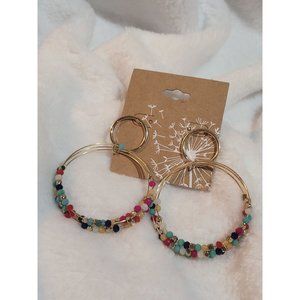 Multicolor Beaded Dangle Hoop Earrings